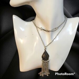 3/$20 VTG Teardrop Fringe Sautoir Pendant Chain Clip Necklace